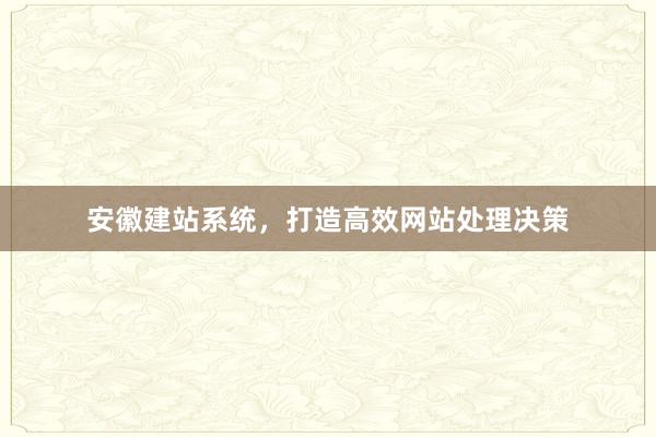 安徽建站系统，打造高效网站处理决策